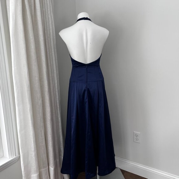 Reformation Lillyann Navy Satin Halter Dress - Picture 3 of 8